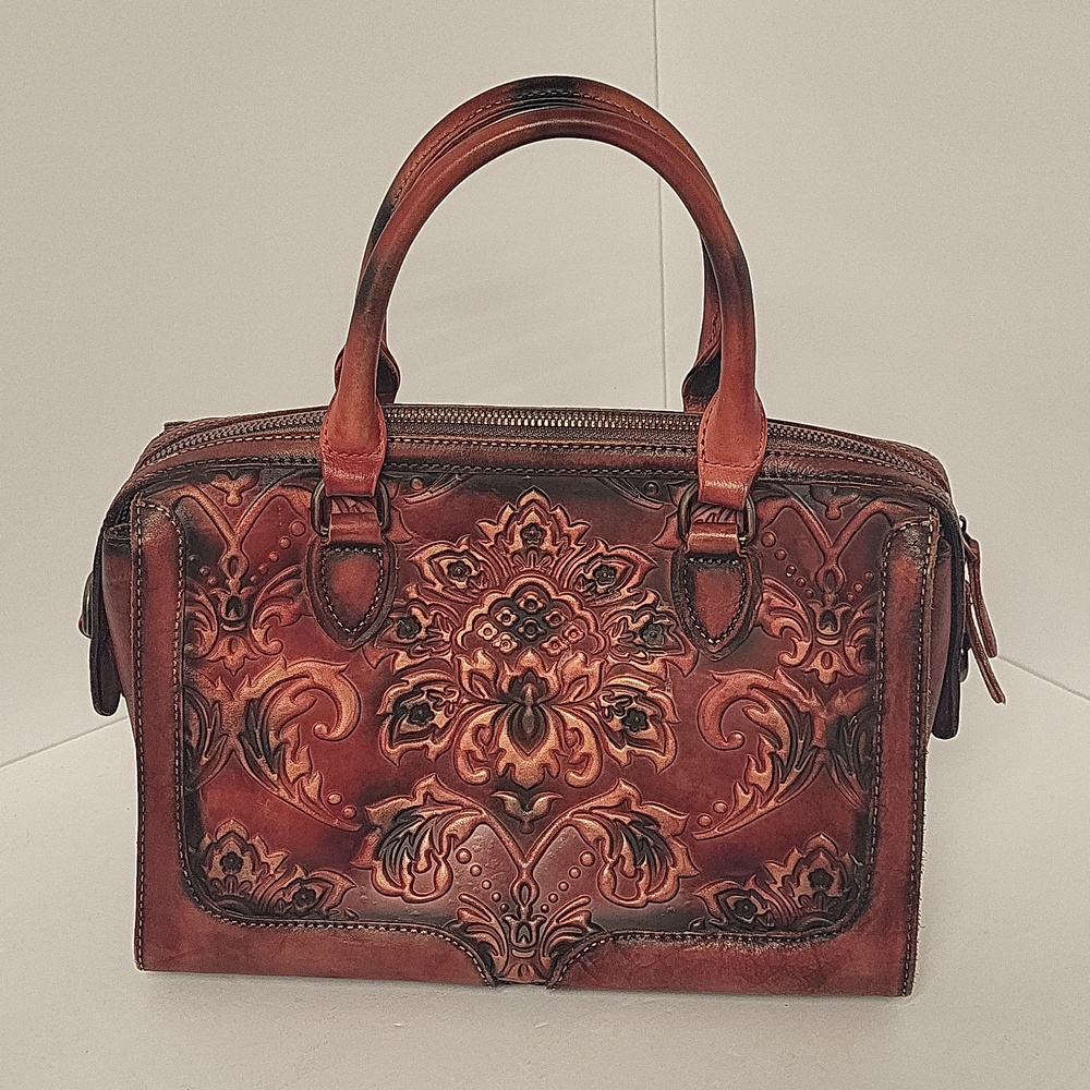 Handbag Aphison red tooled leather - Picture 2 of 7